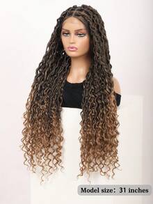 Full Lace Square Braid Wig, Women's Full Lace Braid Wig, Bohemian Curly Hair, Synthetic Lace Front Braid Wig With Baby Hair, Dreadlocks, Corn Braid Wig, For Everyday Wear, Halloween - Multicolor - View 2
