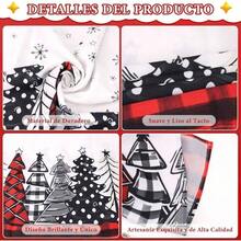 Mantel Navideo, Mantel Navideo Rectangular de 60x 84 Pulgadas, Diseo Mueco de Nieve Invierno, Casa, y rboles de Navidad, Manteles Navideos Perfecto para/Picnic/Cena/Decoracin Blanco - Pino rojo - Ver 3