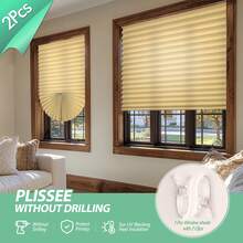 安装简便，无需钻孔，褶皱窗帘，半遮光，适用于卧室、客厅、厨房，2 件装