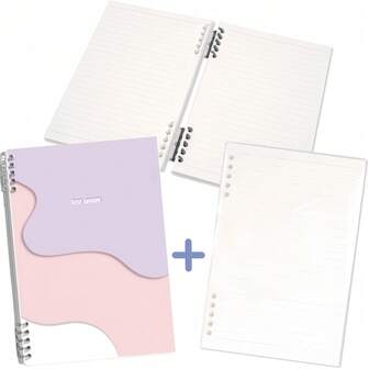 Cuaderno espiral, juego de cuaderno rellenable y hojas de relleno con un total de 120 hojas, cuadernos con rayas universitarias con 2 divisores de carpeta y cubiertas transparentes para el hogar, la oficina y la escuela (PATO, A5)