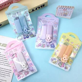 Kids Creative Retractable Erasers, High-Quality School Supplies, Replaceable Refills