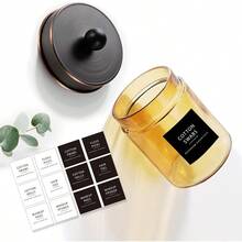 Amolliar - Tarro de boticario de vidrio de bronce con tapa de metal y calcomanías recipiente de almacenamiento para dispensador de baño perfecto para bolas de algodón hisopos de algodón - Orbe - Ver 3