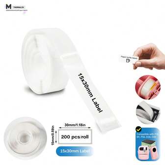  Marklife 热敏标签贴纸，可打印标签纸，标签机胶带 15x30mm 白色，自粘，防水，防撕裂，不建议手写