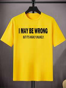 Summer Bestsellers Men's Casual Crew Neck T-Shirt, Printed With "I May Be Wrong, But It's Unlikely", 95% Polyester And 5% Spandex Knit Fabric, Regular Fit, Medium Elasticity, Suitable For Teenagers And Adults - Spring/Summer/Autumn Streetwear, Extra Large Size Supple - màu đen - Xem 9