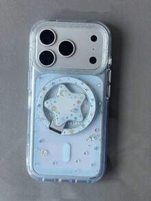 浪漫蓝色星球月亮设计手机壳，磁吸支架，透明防摔保护套，适用于 17 Pro Max、16 Pro、15 Pro、14 Pro、13，适合韩日 Ins 风格 - 藍色 - 查看 5