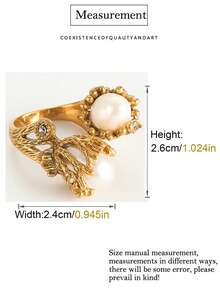 1pc Vintage Antique Bronze 18K Gold Plated Natural Pearl Freshwater Flower Design French Elegant Women's Ring - 銅色 - 查看 7