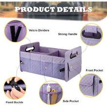 Car Trunk Organizers And Storage For SUV, Collapsible Multi Compartment Container Box Adjustable Car Accessories For Women Men, Light Purple,29410722 - 紫色 - 查看 5