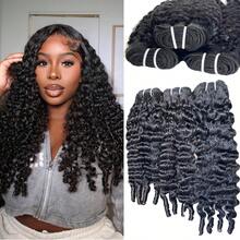Burmese Curly Human Hair Bundles 14 16 18 20Inch Curly Bundles Unprocessed Burmese Raw Hair Extension Real Human Hair Natural Color Human Hair Weft Extensions Virgin Hair Kinky Curly Bundles Water Wave Human Hair Bundles For Women - Natural Black - View 2