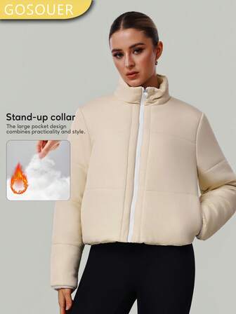 GOSOUER Giacca invernale da donna alla moda, con chiusura lampo, termica, per uso casual e sportivo all'aperto, con colletto alto, maniche lunghe, adatta per viaggi, scuola e studenti, modello bomber