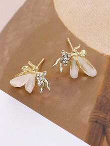 1對可愛精緻的輕奢鑲鑽跳舞精靈仙女耳環宴會聚會禮物 - 金黃色 - 查看 3
