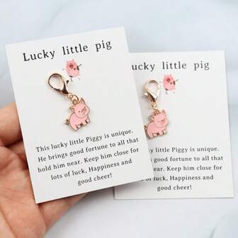 Cute Lucky Pig Keychain With Pocket Card Set - Turtle Keychain & Pocket Card Set, Cartoon Animal Print, Personalized Metal & Paper, Unique Friendship Gift For Pouch, Backpack, Car Keys - Ideal For Party Favors, New Year, Valentine'S Day - Gift For Family And Friends