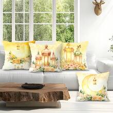 4pcs Ramadan Floral Lantern Pattern Pillow Covers, Single-Sided Printed Cushion Covers, Suitable For Living Room, Bedroom, Home Decor, All Season - Multicolor - View 7