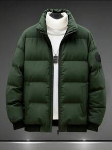 Men's Stand Collar Windbreaker Jacket, Thick Casual Slim Fit Outerwear,Winter - Green - View 2