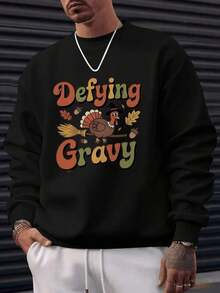 2026 Long Sleeve Tops WomenMen's Funny Thanksgiving Turkey & Gravy Sweatshirt – Slim Fit Crewneck Pullover, Autumn/Winter Casual, Machine WashableLoose And Comfortablesudaderas Para Mujer Parke Sweatshirt - 黑色 - 查看 8