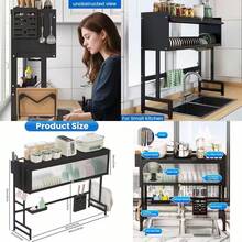 HanTai Heavy-Duty Over The Sink Dish Rack - Extra Large 33.5" Kitchen Organizer With Cover, 3-Tier Storage Shelf, Utensil Holder, Cutting Board Rack - Space-Saving Sink Organizer For Modern Kitchens (Carbon Steel Construction), Kitchen Sink Organizer, Sturdy Utensil Holder - 黑色 - 查看 10