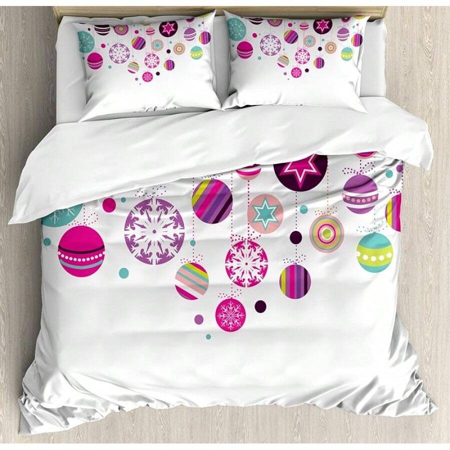 Winter Duvet Cover Set, Merry Theme Delicate Snowflakes, Vintage Holiday Pattern, 3 Piece Bedding Set With 2 Pillow Shams, Size, Teal White - 淡粉紅色 - 查看 1