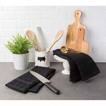 DII Trapo clásico para Platos, 100% de algodón, diseño de Ventana, para Uso Diario en la Cocina, Lavable en Lavadora, 30.48 cm x 30.48 cm, Juego de 6,(Negro sólido Ventana sólida) - Multicolor - Ver 4