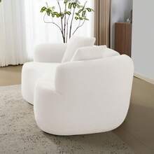 Velacasa 67" White Curved Loveseat Sofa With 2 Pillows, Boneless Curved Couch With Round Armrest, Cloud Sofa For Living Room Bedroom Small Spaces, Teddy, Modern, Compressed, No Assembly - 白色 + 泡棉 + 彈簧 + 雙人座 + 極簡主義 - 查看 10