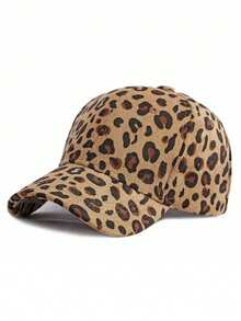 1 pieza Gorra de béisbol unisex con estampado de leopardo, gorra Snapback versátil y desgastada de moda, gorra de ala ancha resistente al viento y cálida para uso casual al aire libre, adecuada para uso diario en primavera, otoño e invierno