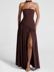 Women's Summer New Fashion Strapless Long Dress - Pink - View 10