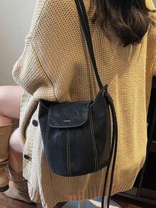 新款时尚纯色复古高端美拉德水桶单肩包，小众设计百搭欧美风南瓜包，适合日常通勤、购物、外出、上学，送女友礼物，女士手提包 - 彩色 - 查看 9