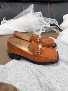 Thick Sole Flats Suitable For Performances, Cute & Elegant Casual Student Style Loafers, All Season - Burnt Orange - View 10