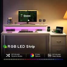 EnHomee 40" L-Shaped Computer Desk With Monitor Stand & 3 Drawers Gaming Desk With Power Outlet And LED Lights For Gaming, Home Office, Study Room - Xem 7