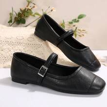 Damen Mary Jane Schuhe, Flache Schuhe mit niedrigem Schaft und Schnalle, neue koreanische Version für Frühling/Sommer mit quadratischer Zehenform, weicher Sohle und bequemen Loafers - Schwarz - Übersicht 11