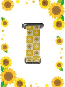 一条硅胶智能手表表带，棋盘格纹底，饰有太阳图案。这款通用型表带尺寸为 20-22 毫米，兼容性强：兼容华为 Watch GT3/GT4、三星 Galaxy Watch6 以及 Series 1 至 Series 9、SE 和 Ultra（表壳尺寸 38-49 毫米）。