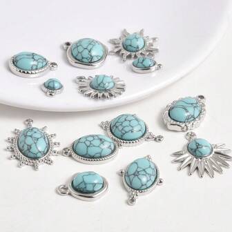 1pc Vintage Turquoise Pendant, 304 Stainless Steel Oval Geometric Jewelry Making Charm, DIY Necklace Earring Headpiece, Accessory, Rust-Proof, For Daily & Holiday Use