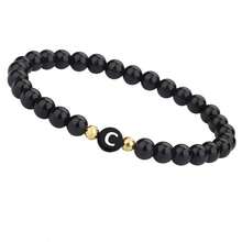 1pc 6mm Black Letter B Elastic Casual Minimalist Women Beaded Bracelet - Golden B2442 - View 25