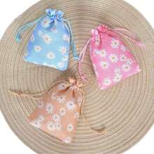 1pc Daisy Print Linen Gift Bag, Durable Party Decoration, Suitable For Weddings, Birthdays, Jewelry, Etc. Carnival Gift Bag/Gift Wrapping Drawstring Bag - Multicolor - View 3