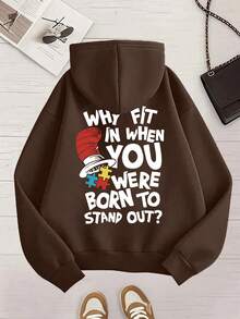 Áo nỉ dài tay cho bé trai tuổi teen, in hình "Tại sao phải đi theo đám đông? Bạn sinh ra để nổi bật", thích hợp mặc thường ngày vào mùa thu/đông. - màu nâu - Xem 2