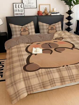 Juego de ropa de cama de 2/3 piezas, juego de funda nórdica con patrón lindo de capibara, suave y transpirable, adecuado para todas las estaciones, decoración y regalo de Navidad, disponible en tamaños individual, doble, queen y king, textil para el hogar sencillo, lavable a máquina, decoración de otoño, 1 funda nórdica + 1/2 funda de almohada (relleno no incluido)