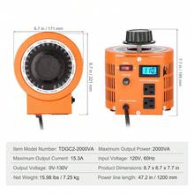 Transformador de voltaje variable automático de 2000 VA, 15,3 amperios, entrada de 110 V, salida de 0-130 V, regulador de voltaje de CA, con pantalla LCD, 4 fusibles adicionales, interruptor de control térmico para el hogar, oficina industrial - Naranja - Ver 7