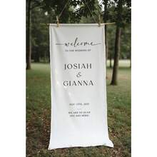 Ml Modern Personalized Fabric Wedding Welcome Sign, Wedding Welcome Sign With Names And Date, Fabric Sign, Custom Linen Wedding Signs, Boho Wedding Decor, 60 X 10101 - 白色的 - 查看 4