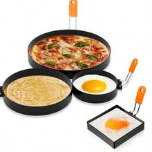 1/6件套鸡蛋模具煎饼模具套装，不锈钢鸡蛋模具煎饼成型器，带硅胶手柄，适用于早餐煎蛋卷三明治（方形、圆形，4.33英寸、2.95英寸、3.54英寸、3.94英寸、5.91英寸、7.87英寸） - 橘子黑色 - 查看 9