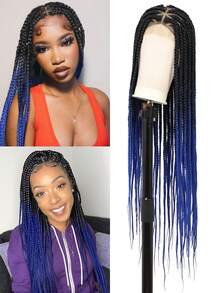 36英寸全蕾丝三角无结盒式编织假发，女士盒式编织全蕾丝前假发，带婴儿发，合成材料，外观自然，玉米辫假发，适合日常、节日和派对佩戴 - 彩色 - 查看 6