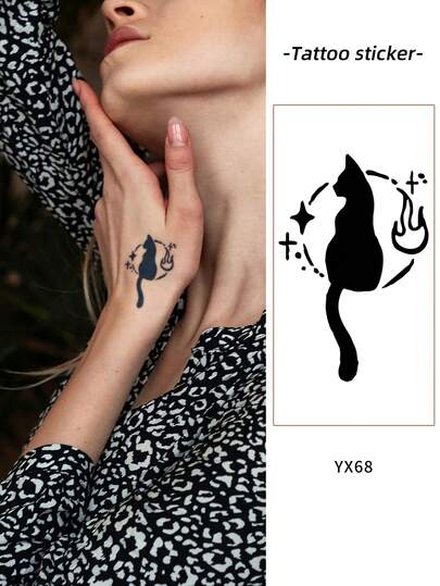1pc Black Cat Pattern Temporary Tattoo, Suitable For Arm, Shoulder, Back And Other Areas For Those Who Prefer Artistic And Delicate Aesthetics