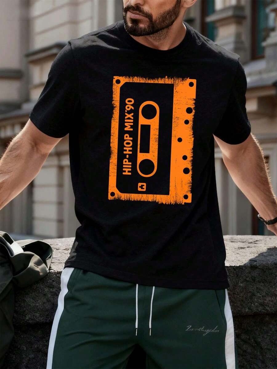 Camiseta de hip hop de los 90 en algodón suave, holgada, informal y transpirable. - Negro - Ver 1