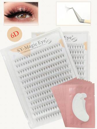 1 förpackning 240 solfjädrar, tredimensionell effekt, 8-15 mm/mix, böjning C/D, 6D, tjocklek 0,05 mm, färdiga solfjädrar med vassa, smala skaft, färdiga solfjädrar med spetsig bas, med 10 st. ögonfransförlängningsgel för under ögonen, lätt att bära, handympade lösögonfransar, fest och resor, jul