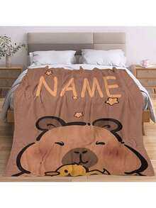 Cobertor de Flanela Personalizado de Capivara - Macio para Todas as Estações, Padrão Fofo de Capivara Marrom e Estrela Amarela, Lavável em Máquina, Presente para Amigos/Família, Decoração de Casa, Design Fofo de Animal, Têxtil Doméstico, Atmosfera Natalina em Casa, Respirável, Macio