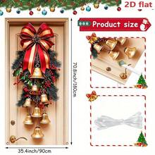 1pc Christmas 2D Door Cover Banner, Elegant Christmas Door Swag With Gold Bells And Red Bow, Festive Holiday Decoration For Home Entrance, Enhances Seasonal Atmosphere And Welcomes Guests Warmly - 1 件門橫幅 - 查看 8