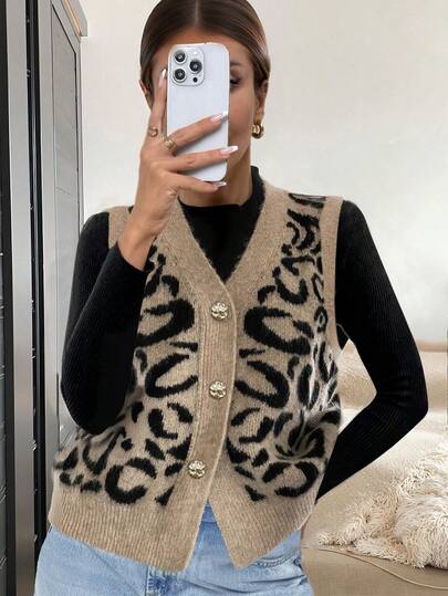 Chaleco de punto de mujer para otoño/invierno, estilo minimalista de moda para negocios casuales, elegante y versátil para uso diario, cálido y estilizador, estilo coreano