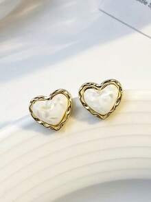 1 Pair Elegant Sweet High-End Minimalist Heart-Shaped Earrings With Golden Rim - Multicolor - View 9