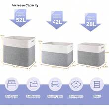 - Cestas de almacenamiento rectangulares de algodn, 2 unidades, Gris - Gris - Ver 3