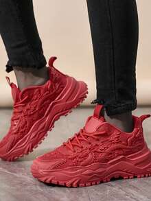 Sneaker casual sportivo da uomo, con elemento del drago cinese, cultura orientale, scarpe versatili e traspiranti alla moda, con platform, punta tonda e allacciatura, regalo per le vacanze, sneaker casual, elemento natalizio, design a macchie di sangue vivaci