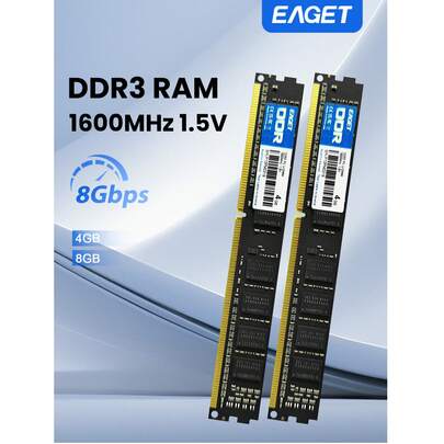 EAGET Modul de memorie RAM DDR3 4G/8G 1600MHz de înaltă performanță PC3-10600 4GB Desktop noi RAM DIMM CL9, Unbuffered Dual Rank 240 Pin UDIMM pentru computer desktop PC memorie RAM (SDRAM) upgrade modul