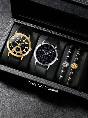 1 pieza Conjunto de reloj de hombre, reloj de cuarzo casual de esfera rectangular y redonda, emparejado con pulsera de cuentas con cabeza de león, adecuado para uso diario, también un regalo perfecto para amigos. No se incluye embalaje.