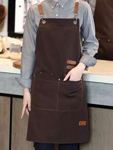 1pc Canvas Waterproof Dining Apron With Pockets, Perfect For Coffee Bars, Restaurants, Milk Tea Shop Flower Shop Coffee Baker Waterproof Waist Overalls For Women